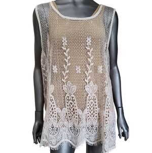 213B. Forgotten Grace Cream Crocheted Sleeveless Top - Size 3X